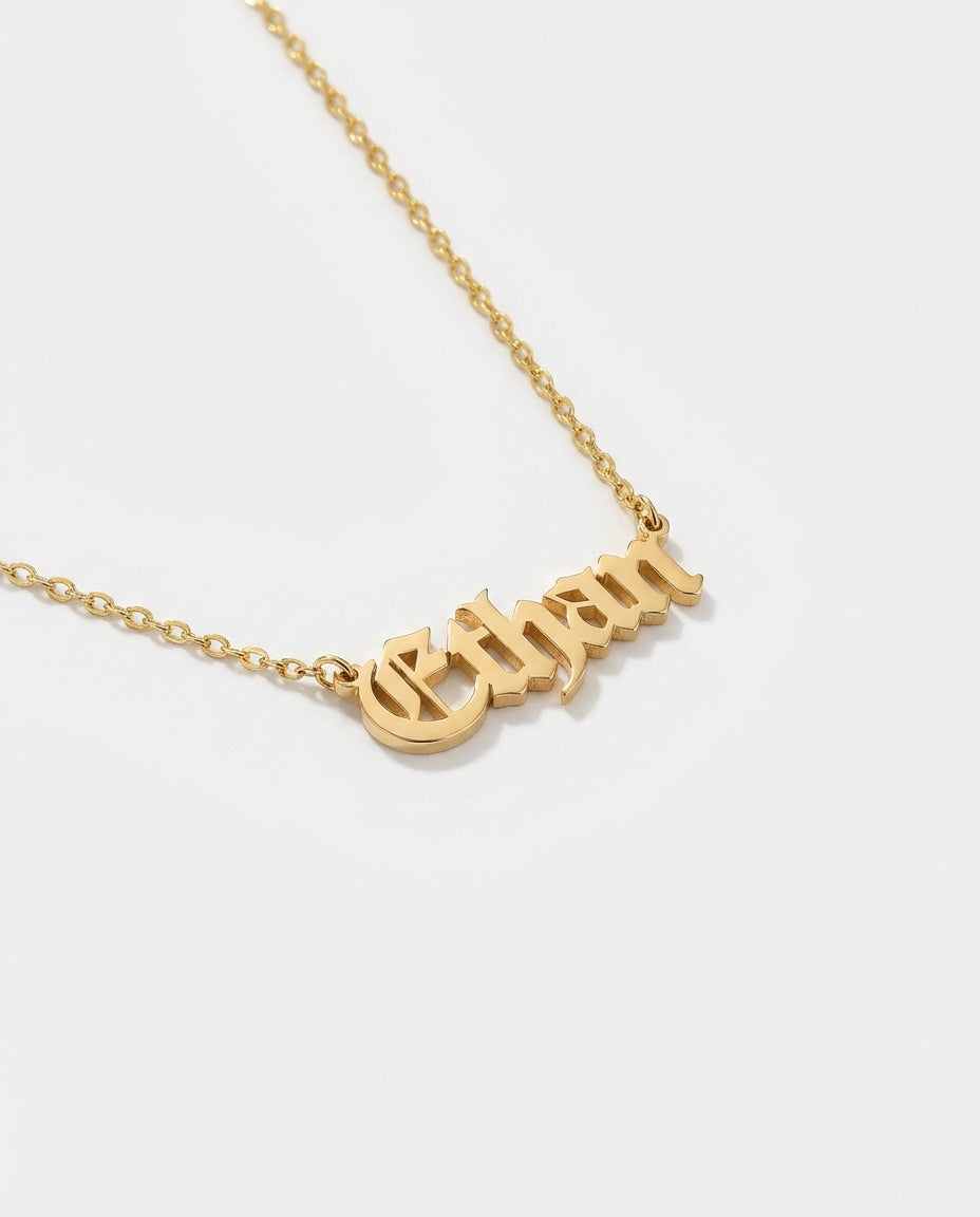 Personalized Name Necklace, Gothic Gold Name Necklace