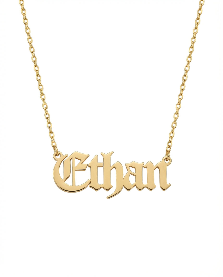 Personalized Name Necklace, Gothic Gold Name Necklace - 925k Sterling Silver