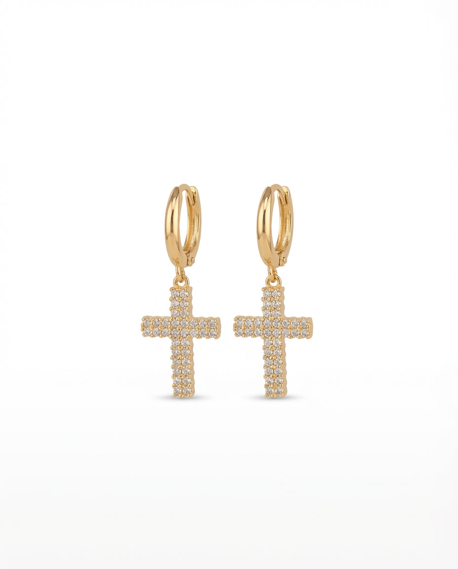 Gold Cross Hoop Earrings, Religious Jewelry