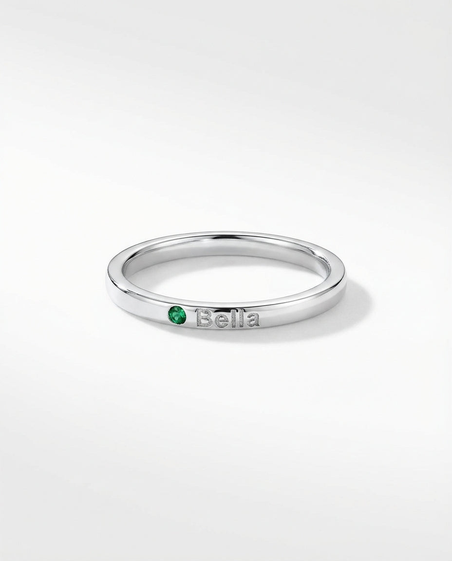 Name Birthstone Ring - Personalized Engraved Ring - Custom Jewelry Gift - 925k Sterling Silver