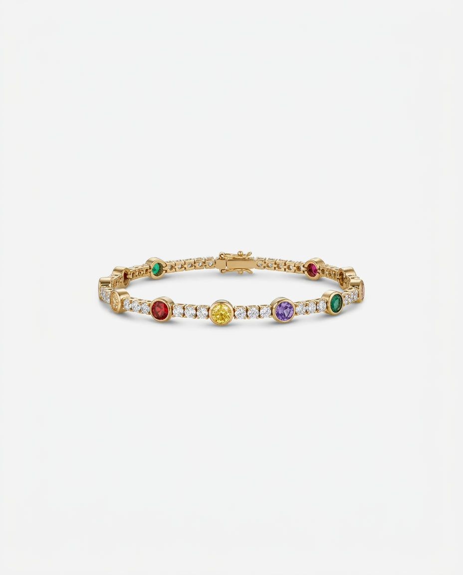 Radiant Rainbow Gemstone Tennis Bracelet in Gold - Birthstone Jewelry