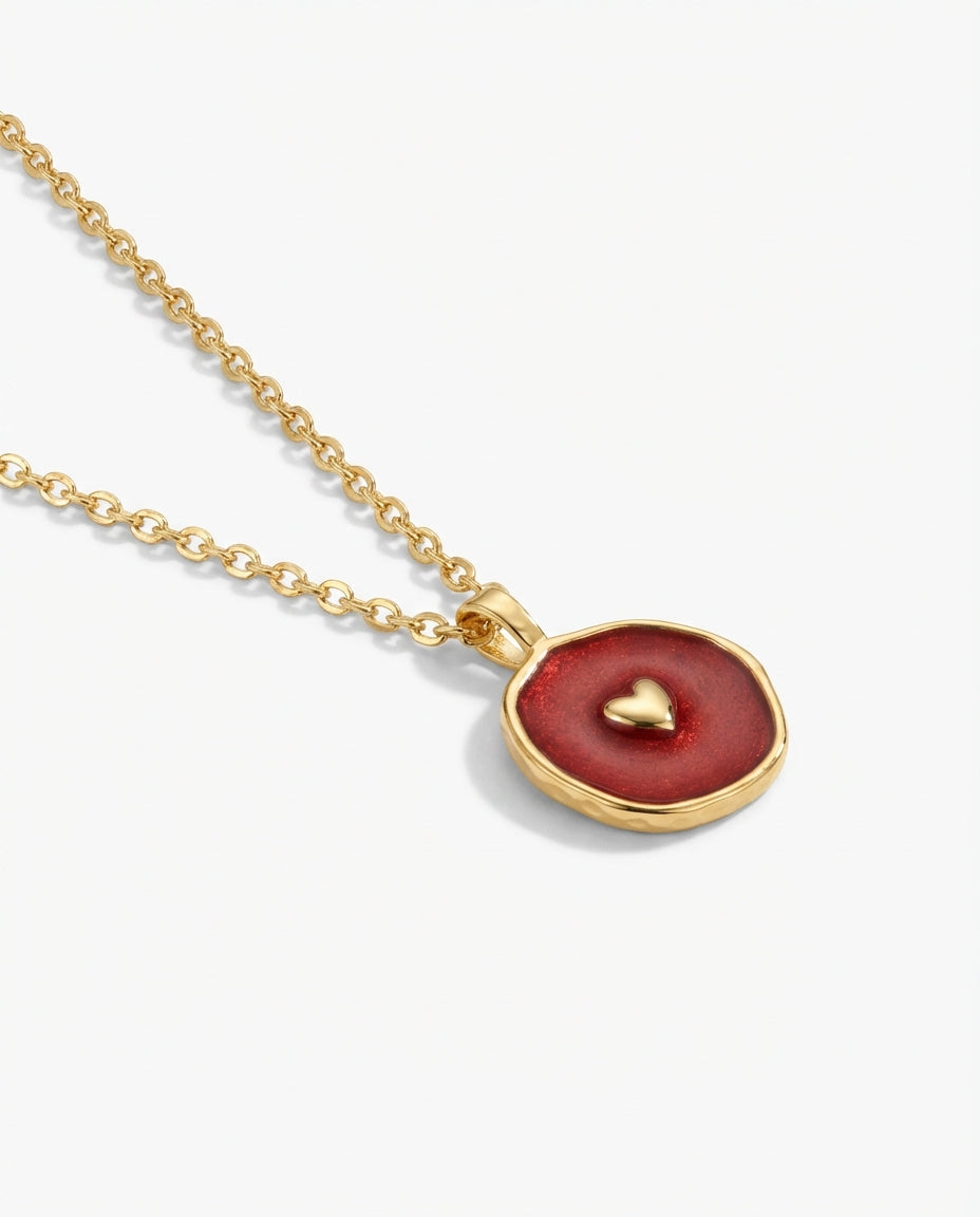 925k Red Enamel Heart Pendant Necklace - Enamel Jewelry