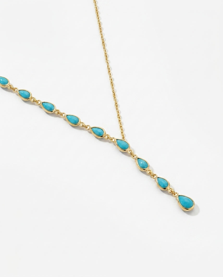 Elegant Turquoise Teardrop Cascade Y-Necklace in Gold