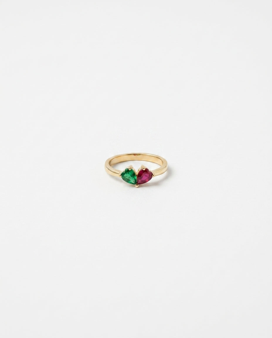 Romantic Toi et Moi Ring with Dual Pear Birthstone