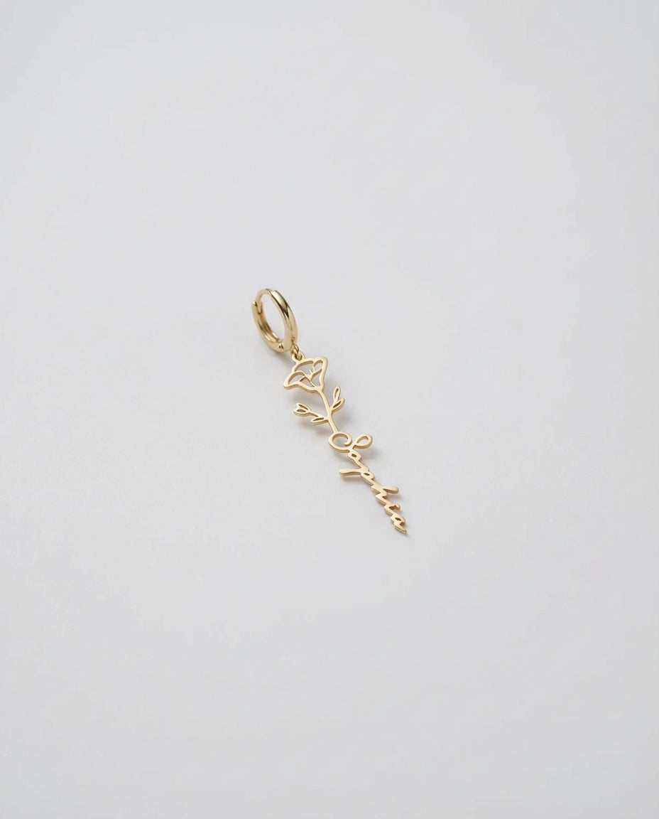 Custom Name Rose Earrings, Personalized Gold Flower Dangle Earrings