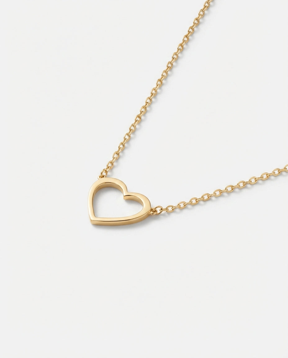 Gold Heart Necklace, Dainty Heart Pendant - 925k Sterling Silver