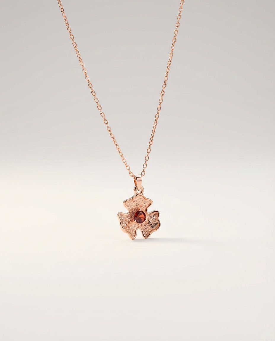 Abstract Floral Pendant Necklace with Birthstone