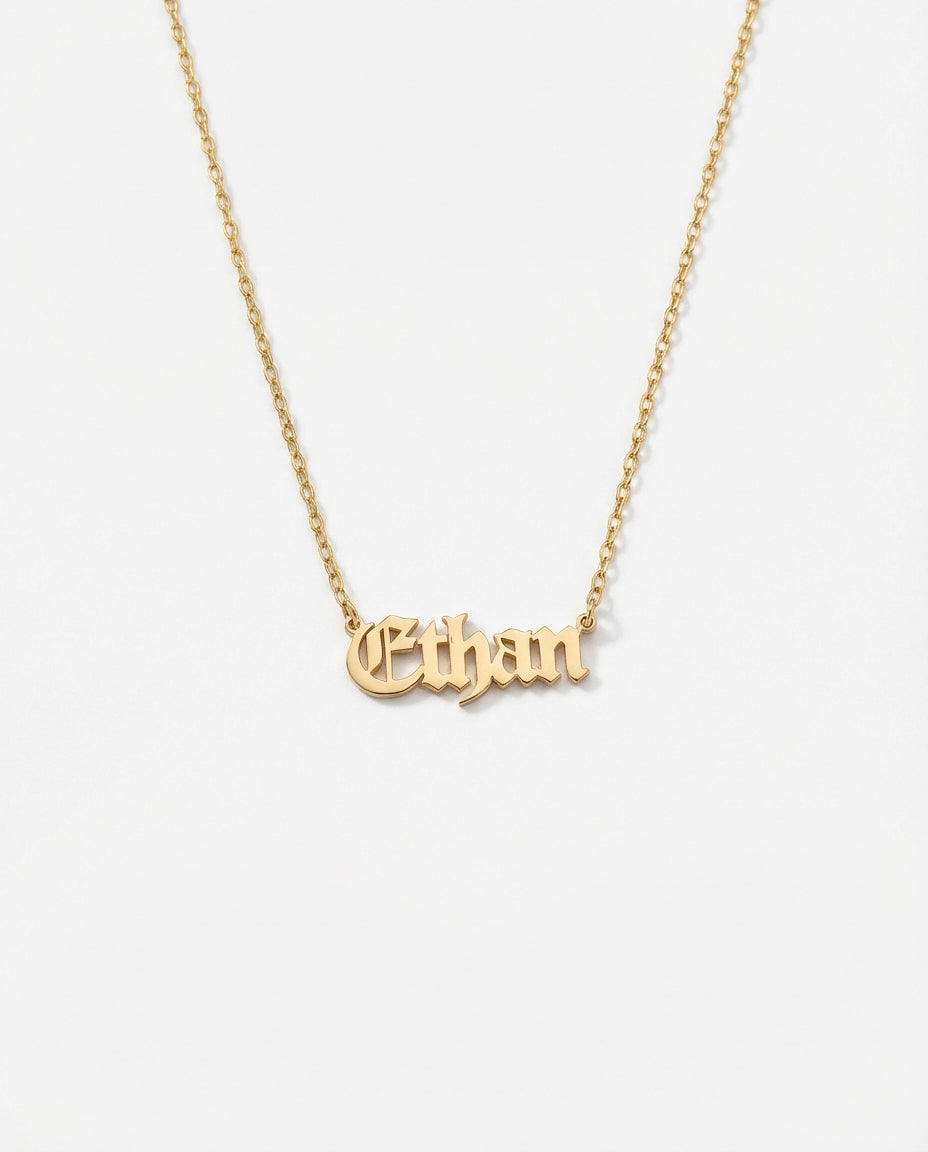 Personalized Name Necklace, Gothic Gold Name Necklace