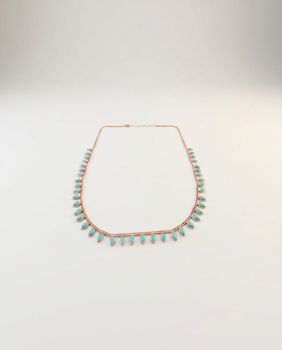 Dainty Gold Necklace with Turquoise Teardrops