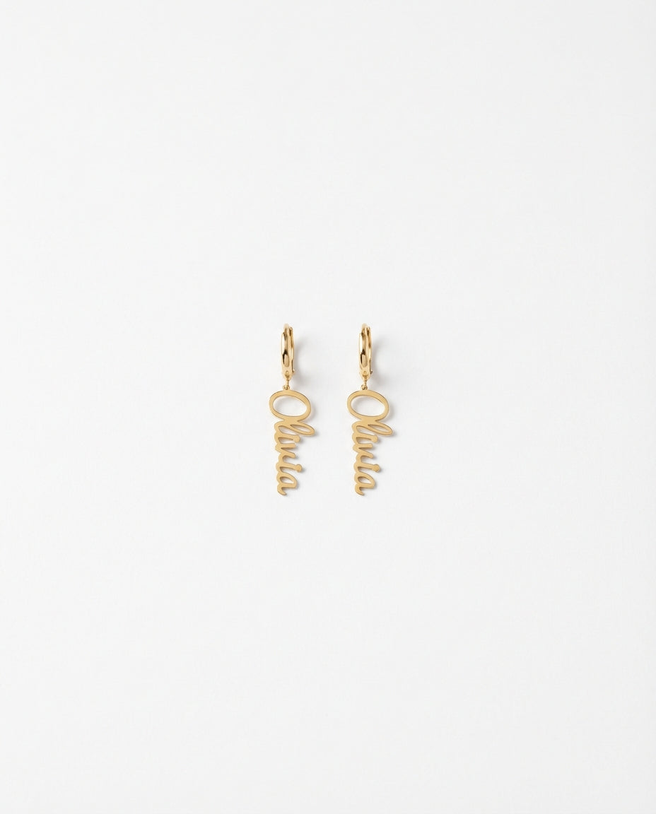 Personalized Gold Name Earring - Custom Dangle Hoop Jewelry