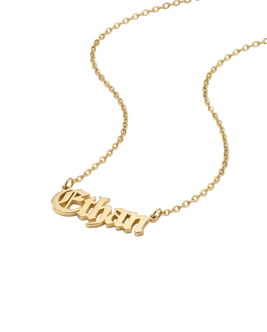 Personalized Name Necklace, Gothic Gold Name Necklace - 925k Sterling Silver