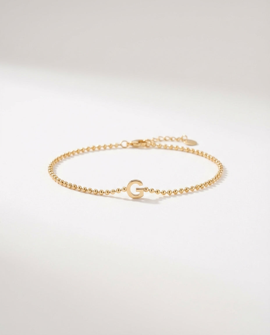 Initial Bracelet, Personalized Gold Letter Bracelet - 925k Sterling Silver