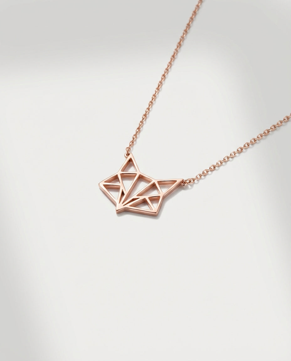 Geometric Origami Fox Necklace - 925k Sterling Silver