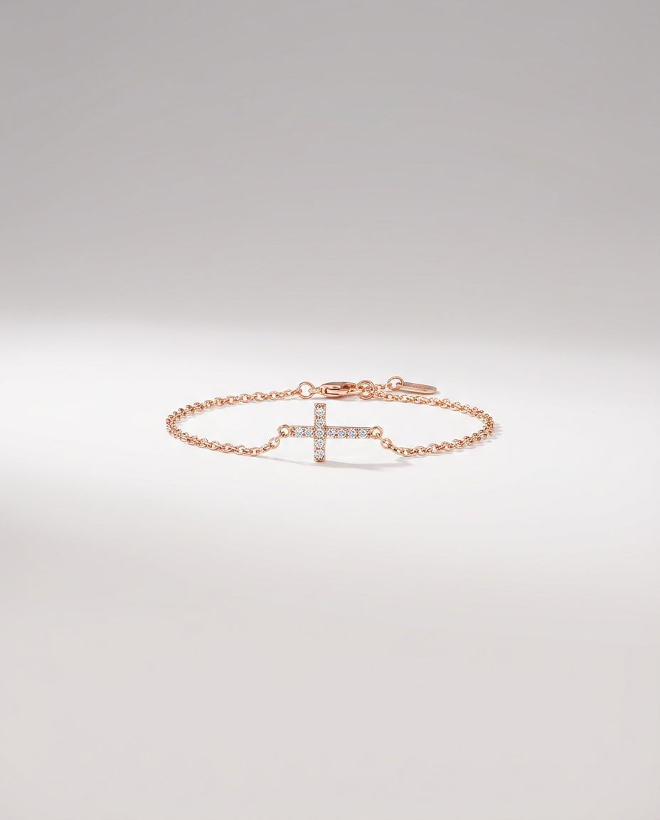 Dainty Sideways Cross Bracelet in Gold - Faith Jewelry