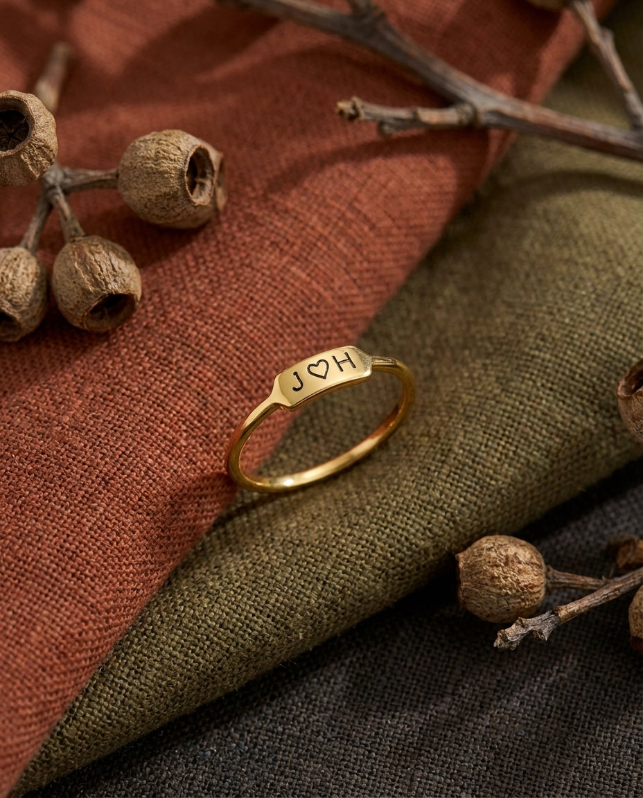 Personalized Gold Initial Ring - Custom Engraved Jewelry Gift