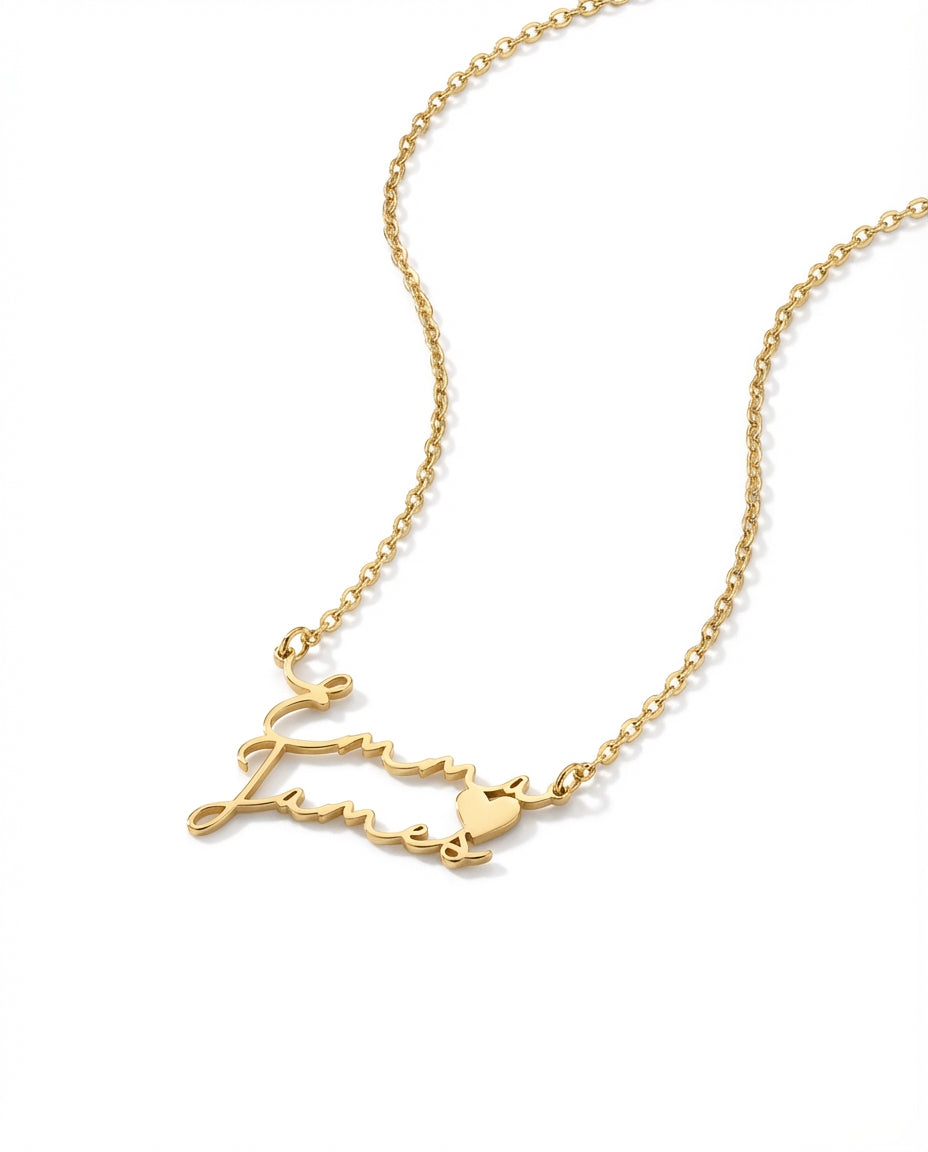Personalized Double Name Necklace with Heart - Custom Gold Jewelry