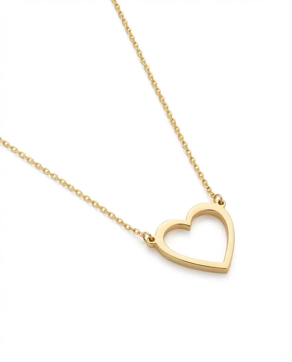 Gold Heart Necklace, Dainty Heart Pendant - 925k Sterling Silver