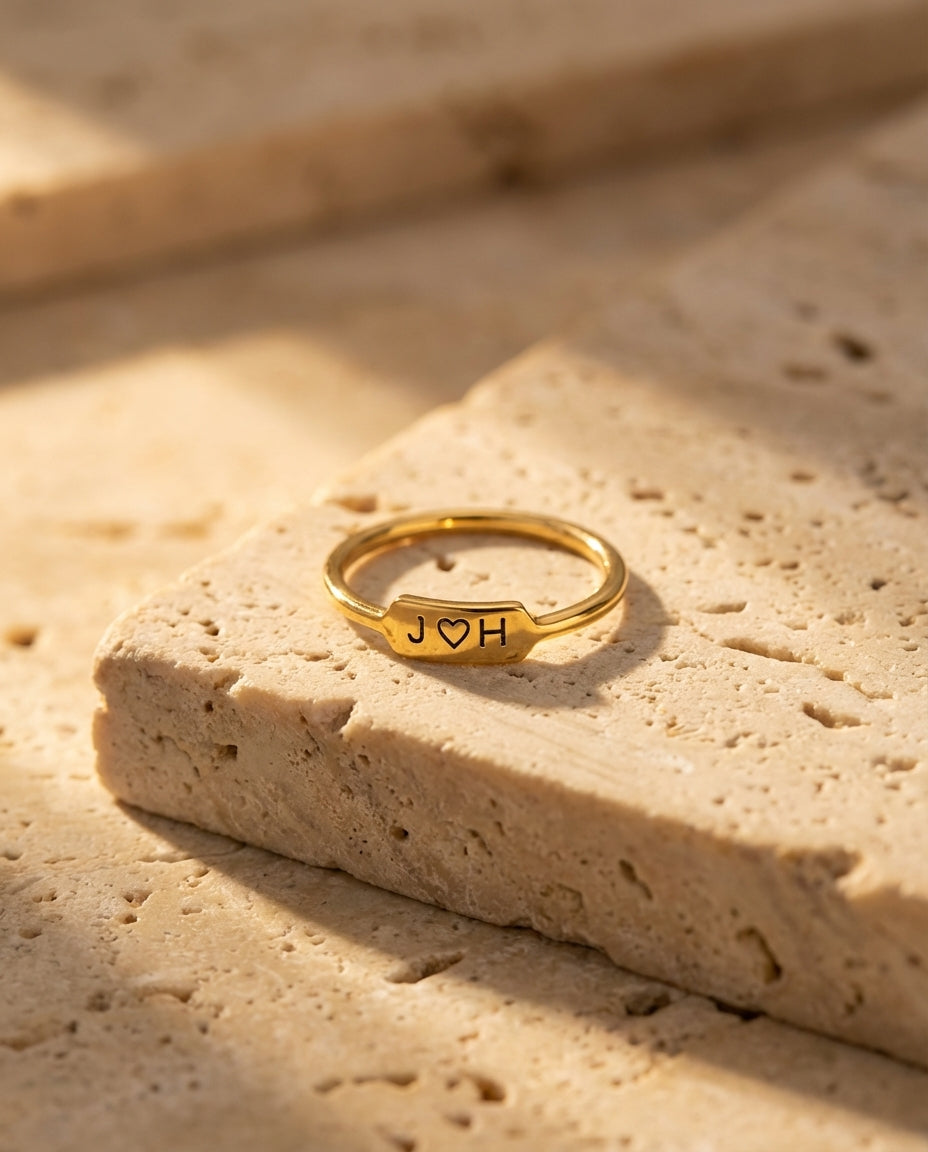 Personalized Gold Initial Ring - Custom Engraved Jewelry Gift