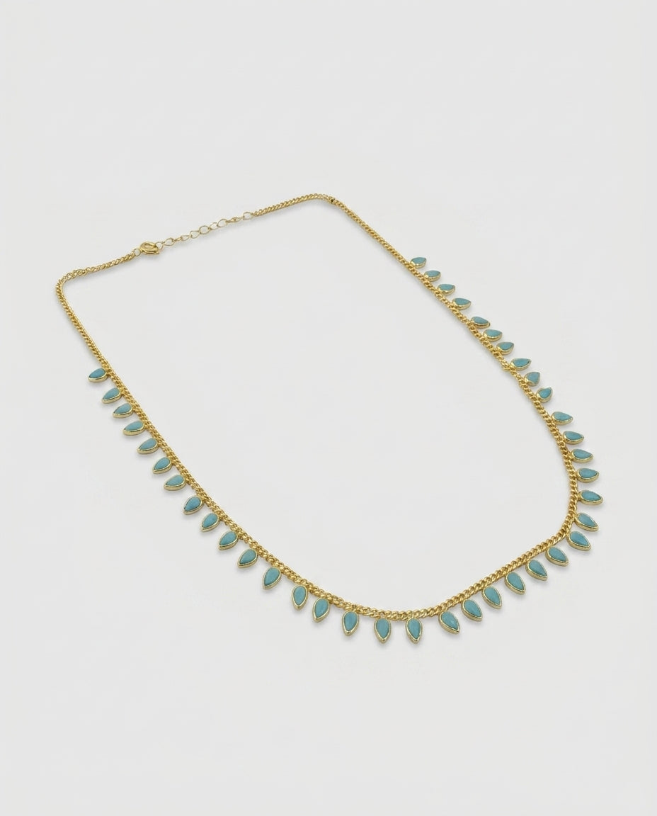 Dainty Gold Necklace with Turquoise Teardrops