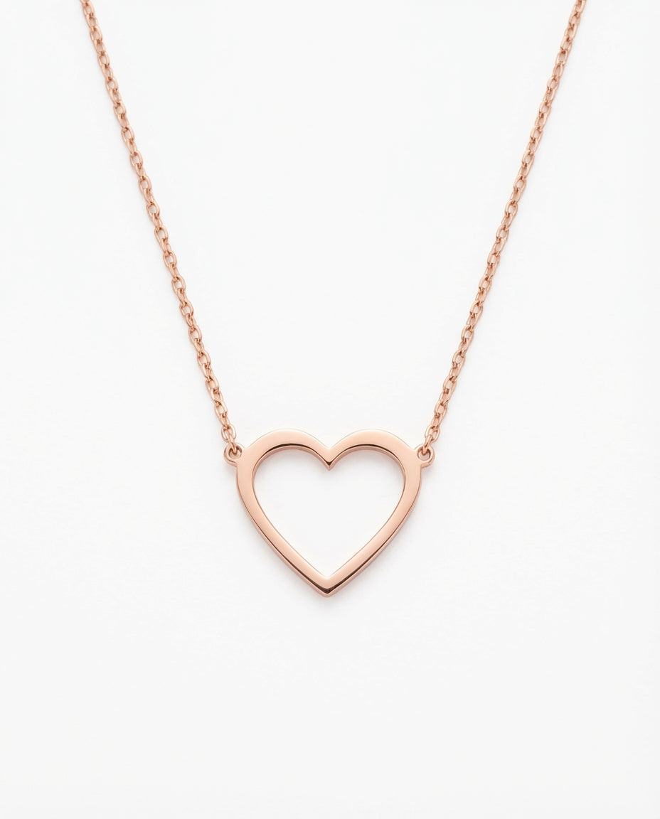 Gold Heart Necklace, Dainty Heart Pendant - 925k Sterling Silver
