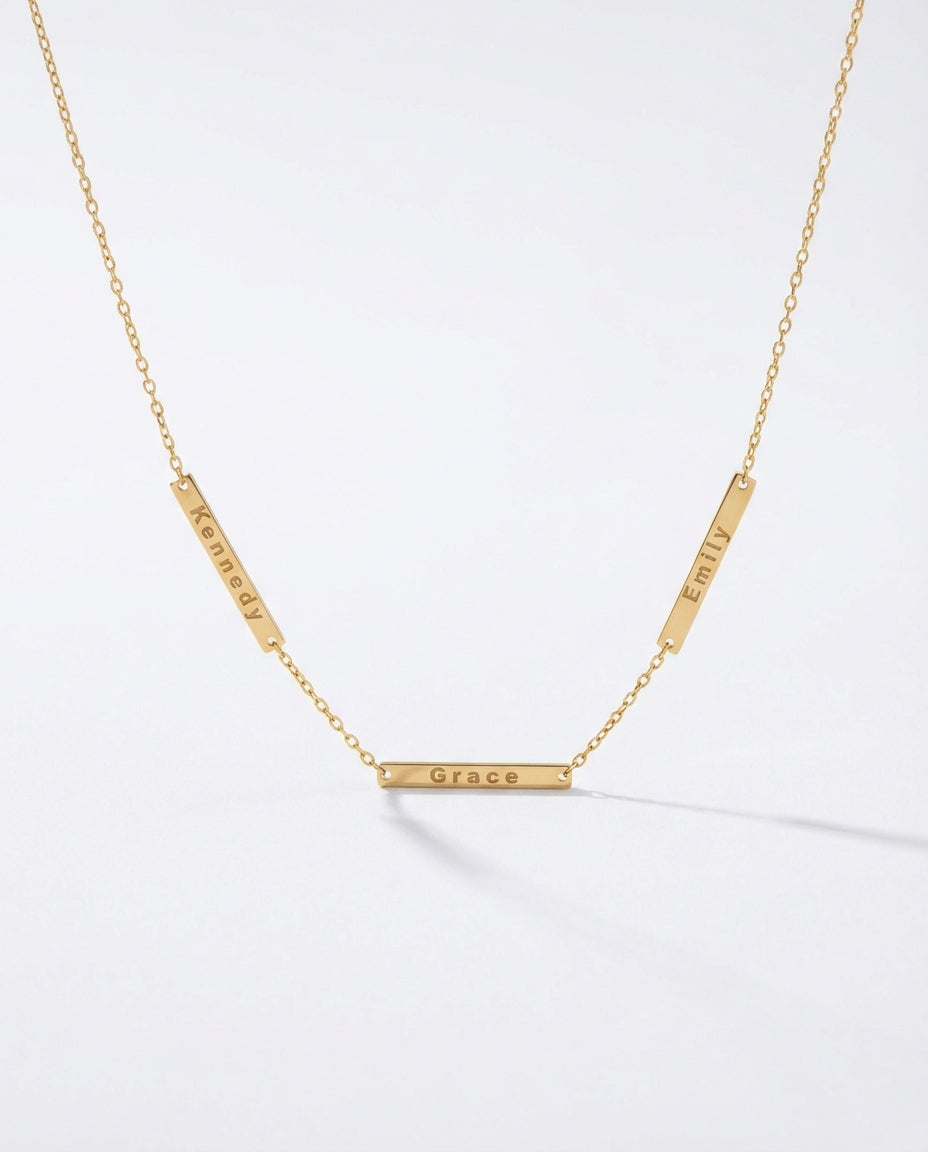 Multiple Name Bar Necklace - Custom Engraved Jewelry - Personalized Gift for Her - 925k Sterling Silver