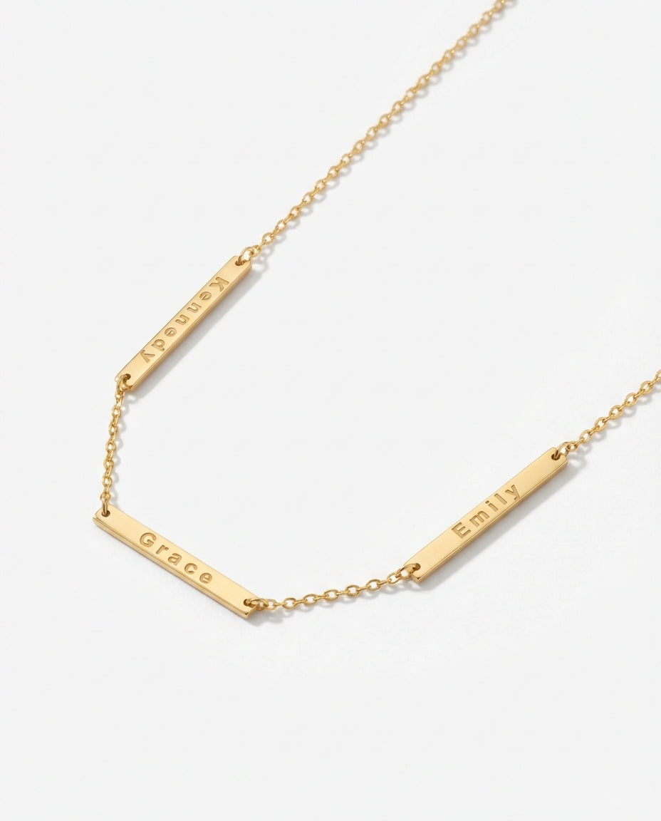 Multiple Name Bar Necklace - Custom Engraved Jewelry - Personalized Gift for Her - 925k Sterling Silver