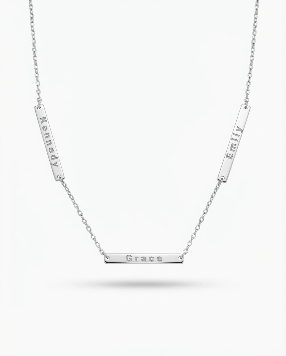 Multiple Name Bar Necklace - Custom Engraved Jewelry - Personalized Gift for Her - 925k Sterling Silver