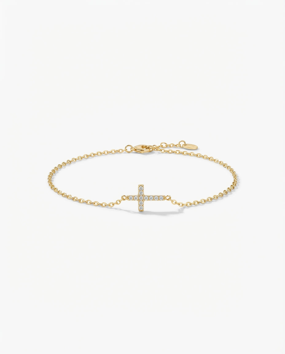 Dainty Sideways Cross Bracelet in Gold - Faith Jewelry