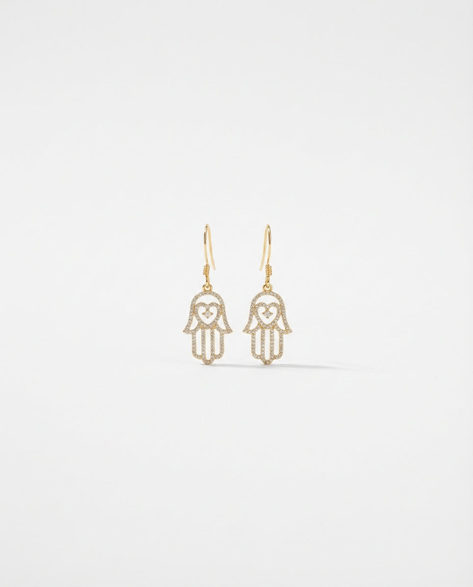 CZ Hamsa Hand Earrings, Dangle Jewelry