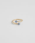 Dainty Gold Double Evil Eye Open Ring - Adjustable Amulet