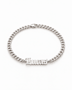 Men's Custom Gothic Name Bracelet - Silver Curb Chain