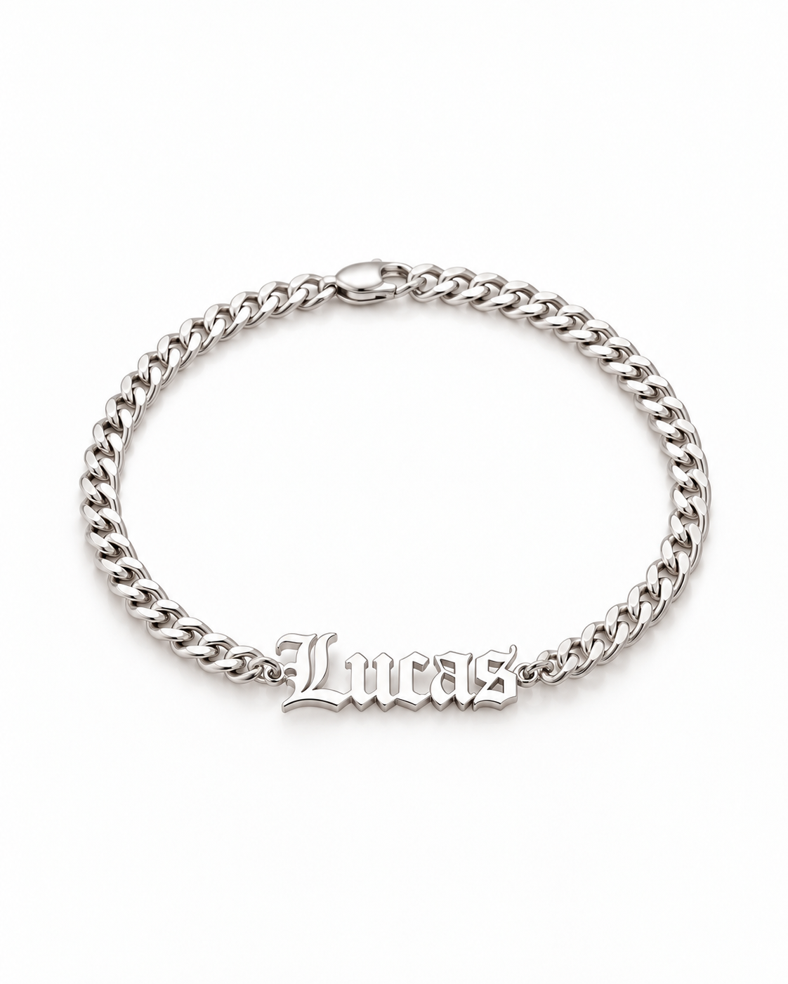 Men's Custom Gothic Name Bracelet - Silver Curb Chain