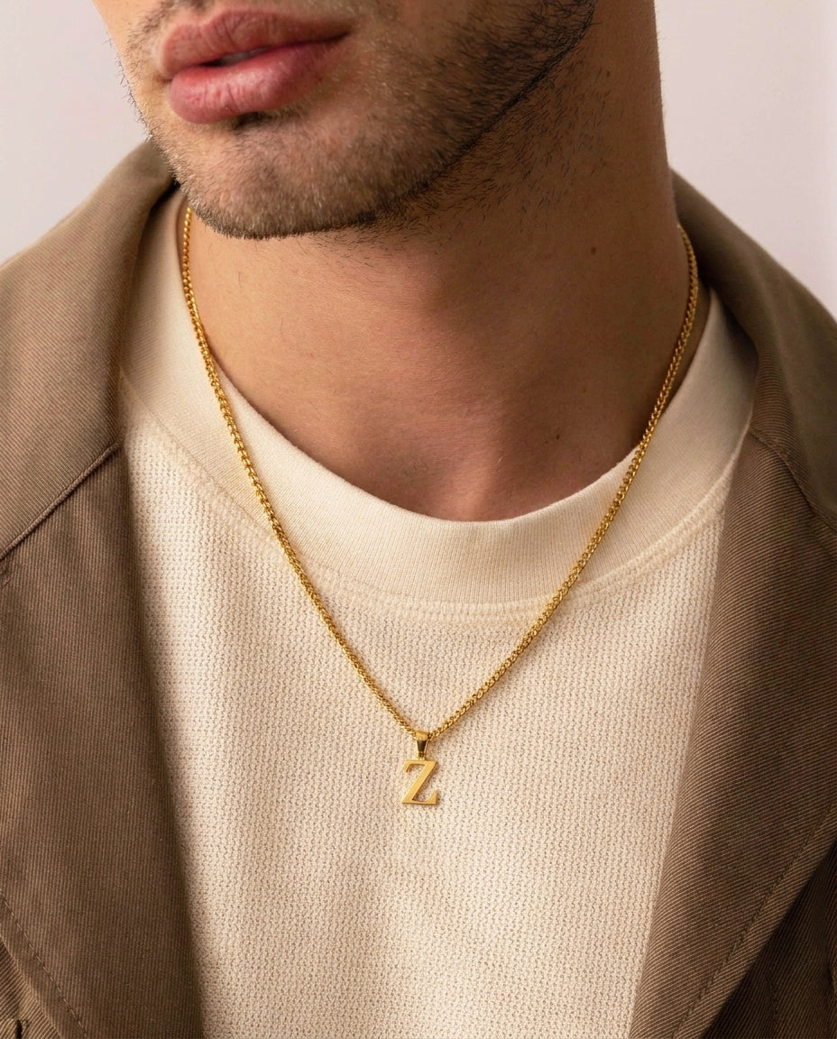Men's Gold 'Z' Initial Pendant Necklace