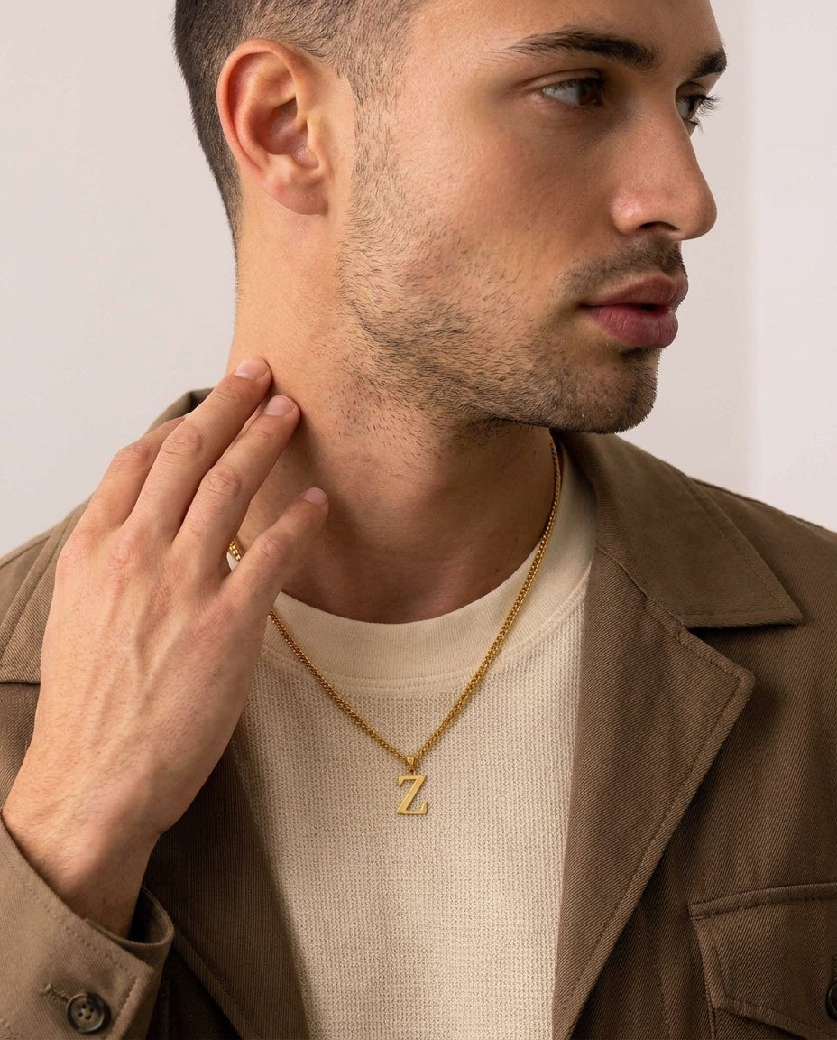 Men's Gold 'Z' Initial Pendant Necklace