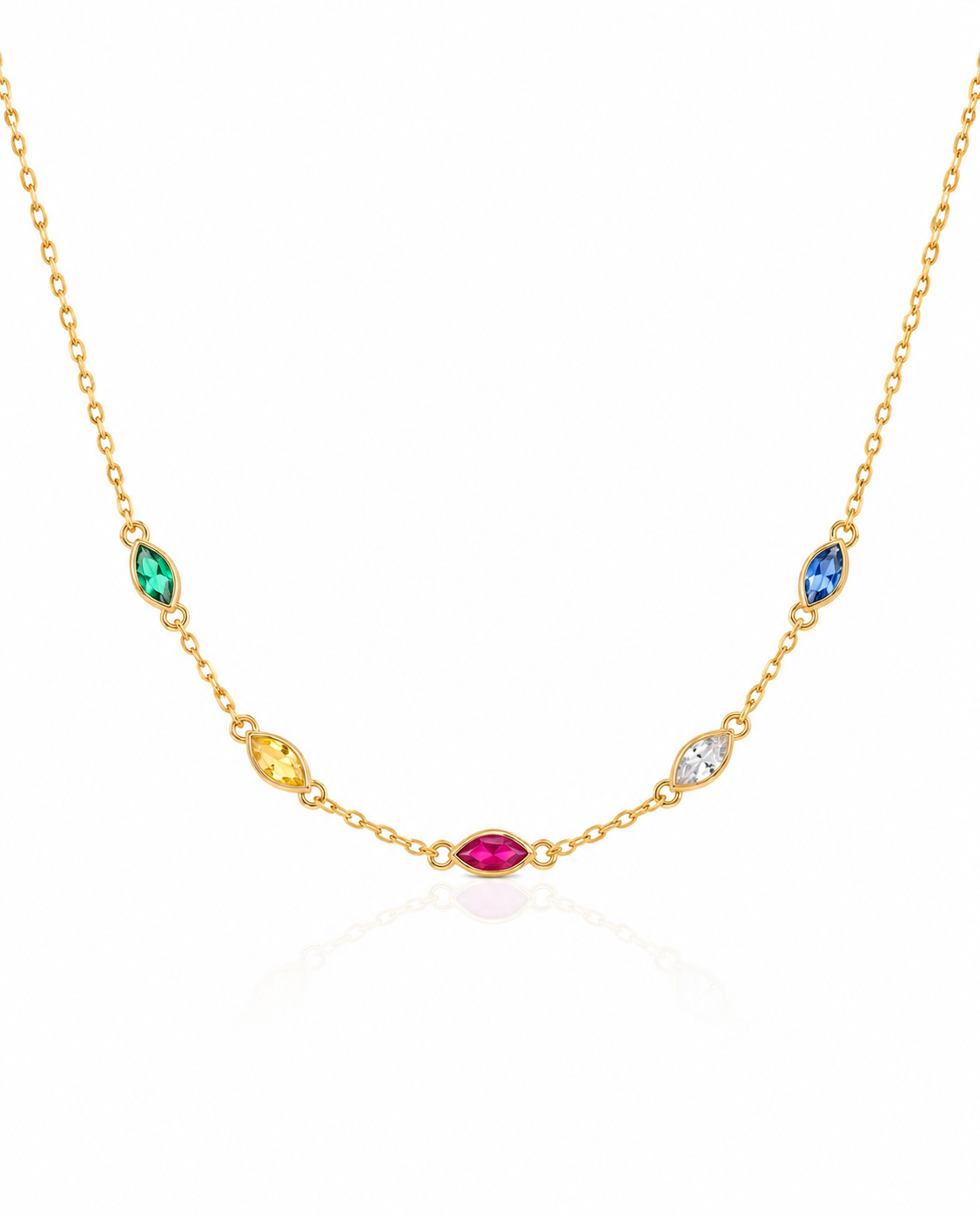 Minimalist Birthstone Necklace , Dainty Gold Chain with Colorful Gems - 925k Sterling Silver