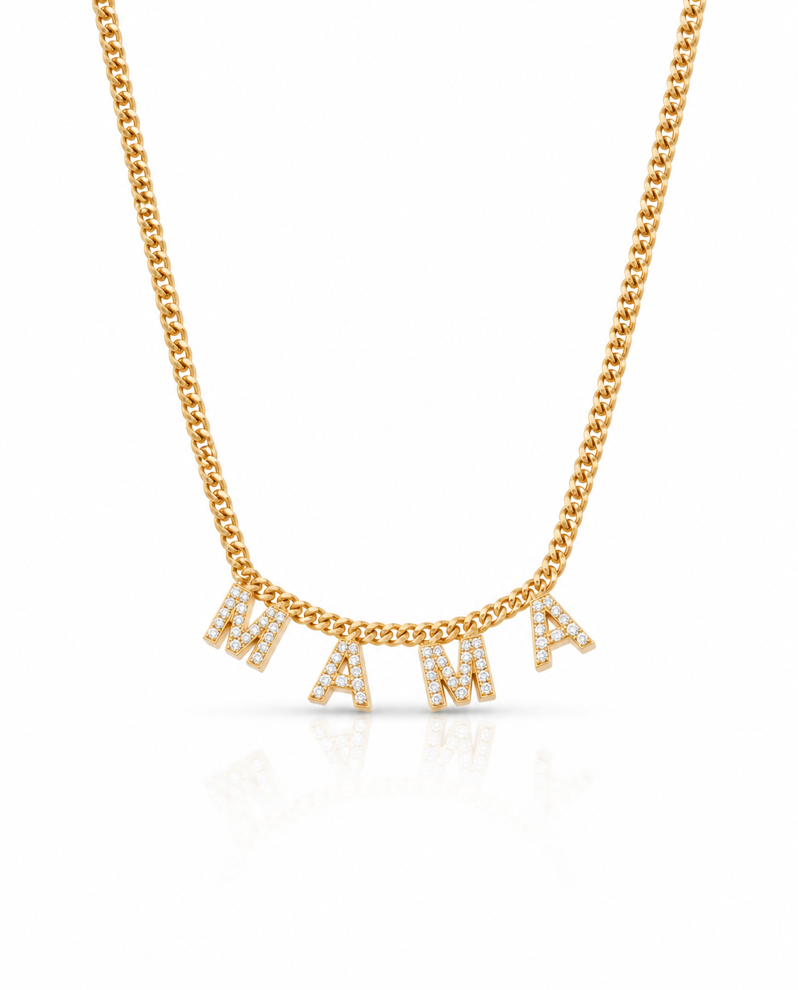 Pave Diamond MAMA Letter Necklace - Gold Curb Chain