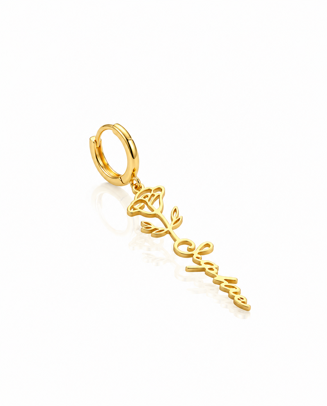 Personalized Birth Flower Name Earring - Custom Gold Jewelry