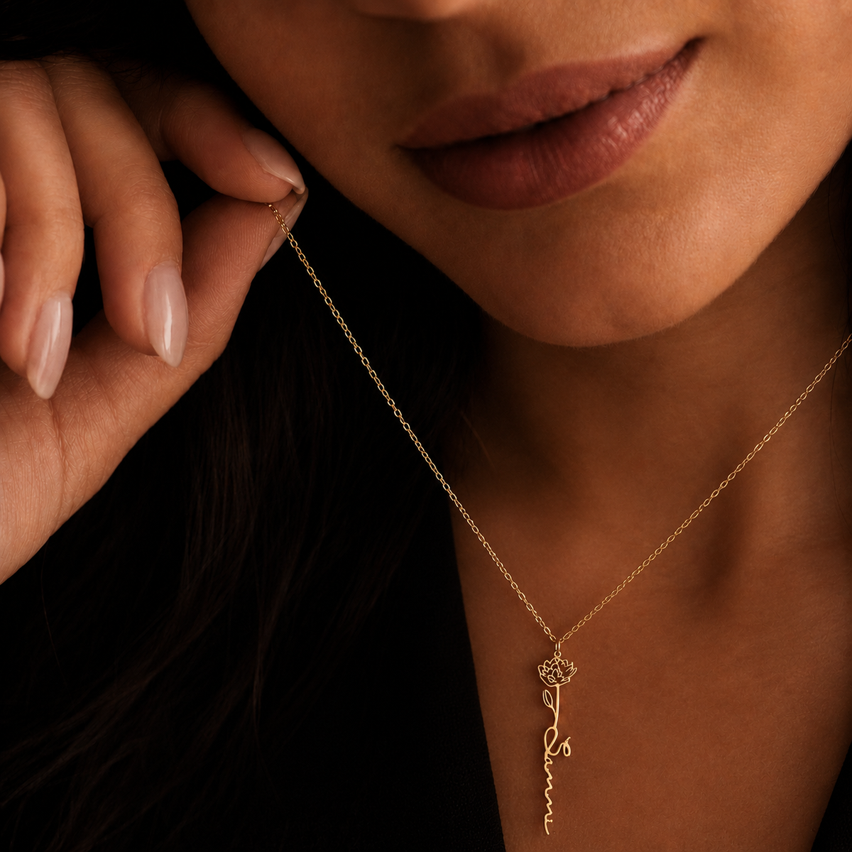 Personalized Birth Flower Name Necklace