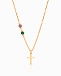 Personalized Dainty Cross Necklace with Birthstones
