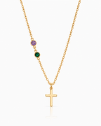 Personalized Dainty Cross Necklace with Birthstones