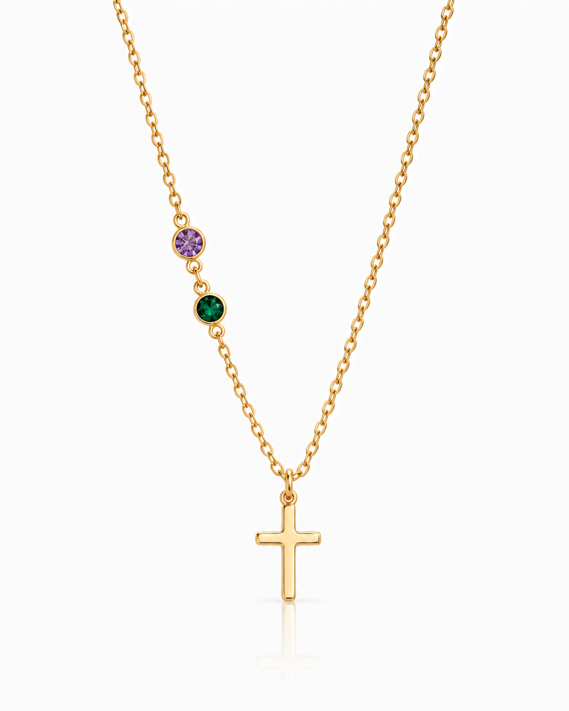 Personalized Dainty Cross Necklace with Birthstones