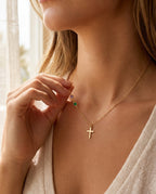 Personalized Dainty Cross Necklace with Birthstones