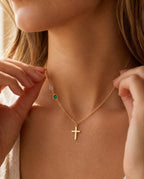 Personalized Dainty Cross Necklace with Birthstones