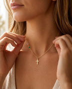 Personalized Dainty Cross Necklace with Birthstones