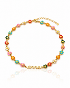 Personalized Daisy Flower Name Necklace - Colorful Gold Choker