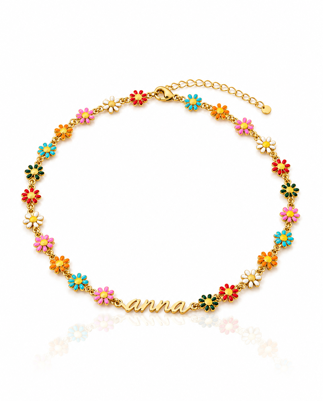 Personalized Daisy Flower Name Necklace - Colorful Gold Choker