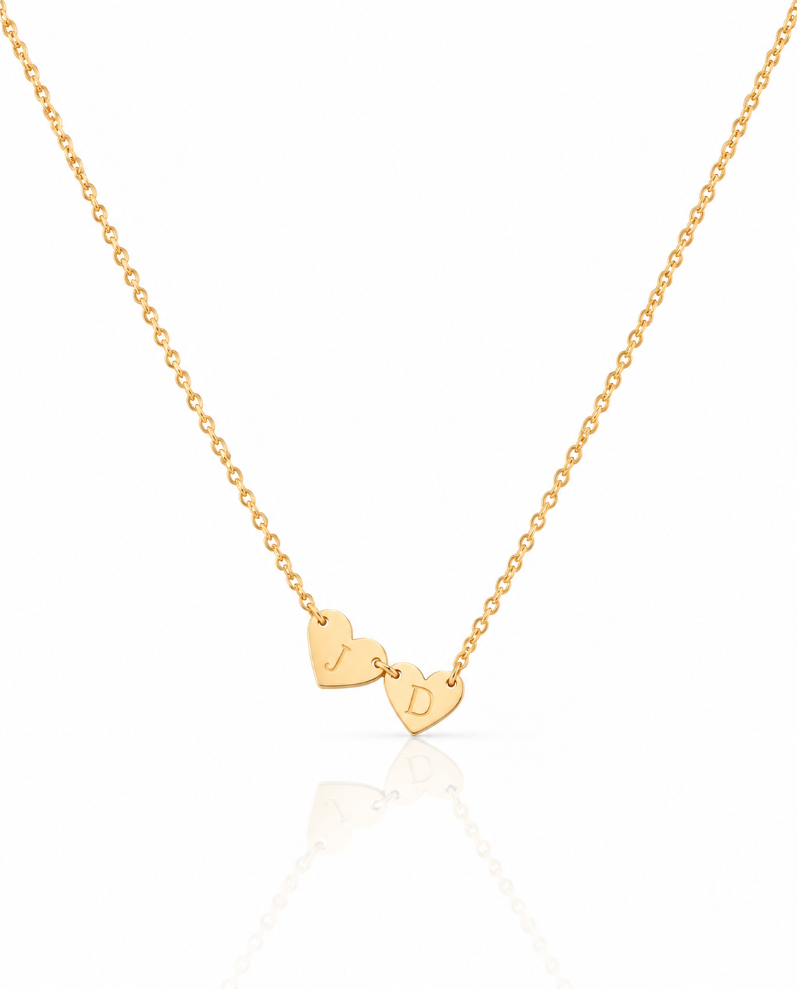 Personalized Double Heart Initial Necklace - Dainty Gold Jewelry