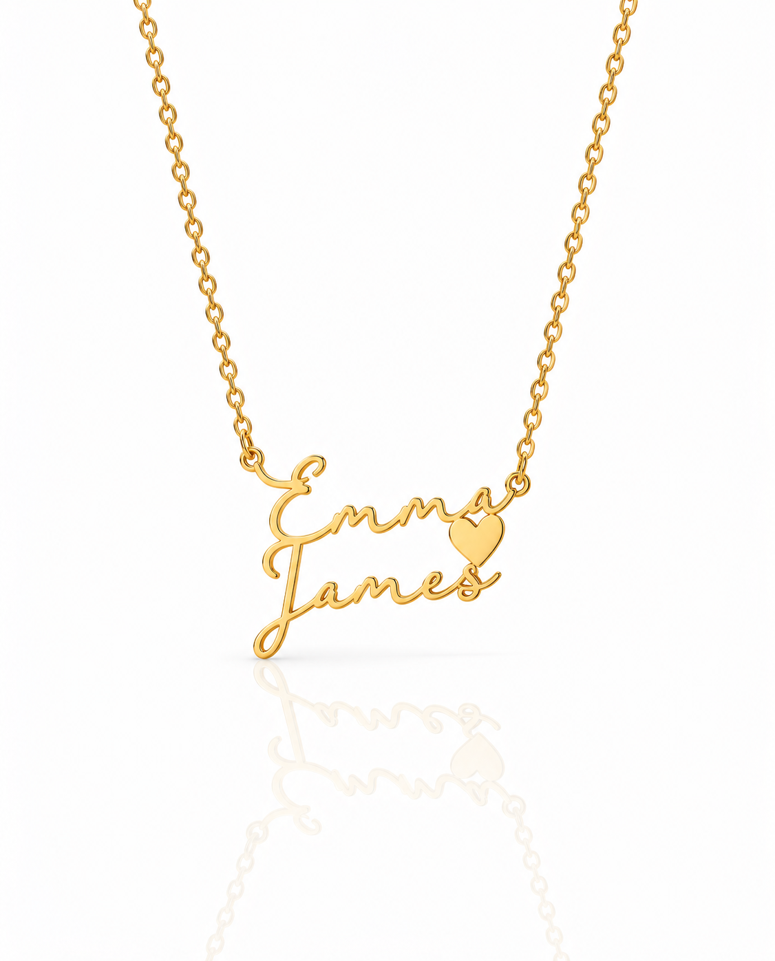 Personalized Double Name Necklace with Heart - Custom Gold Jewelry
