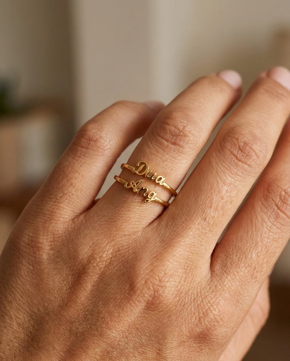 Personalized Double Name Ring - Custom Gold Jewelry Gift for Her