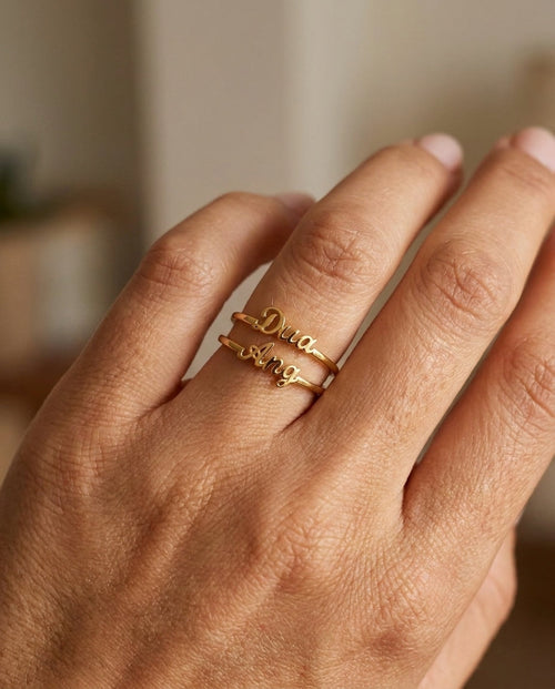 Personalized Double Name Ring - Custom Gold Jewelry Gift for Her